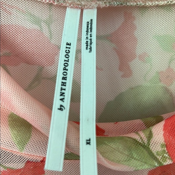 Anthropologie Pink Floral mesh Short Sleeve Top - Picture 2 of 2
